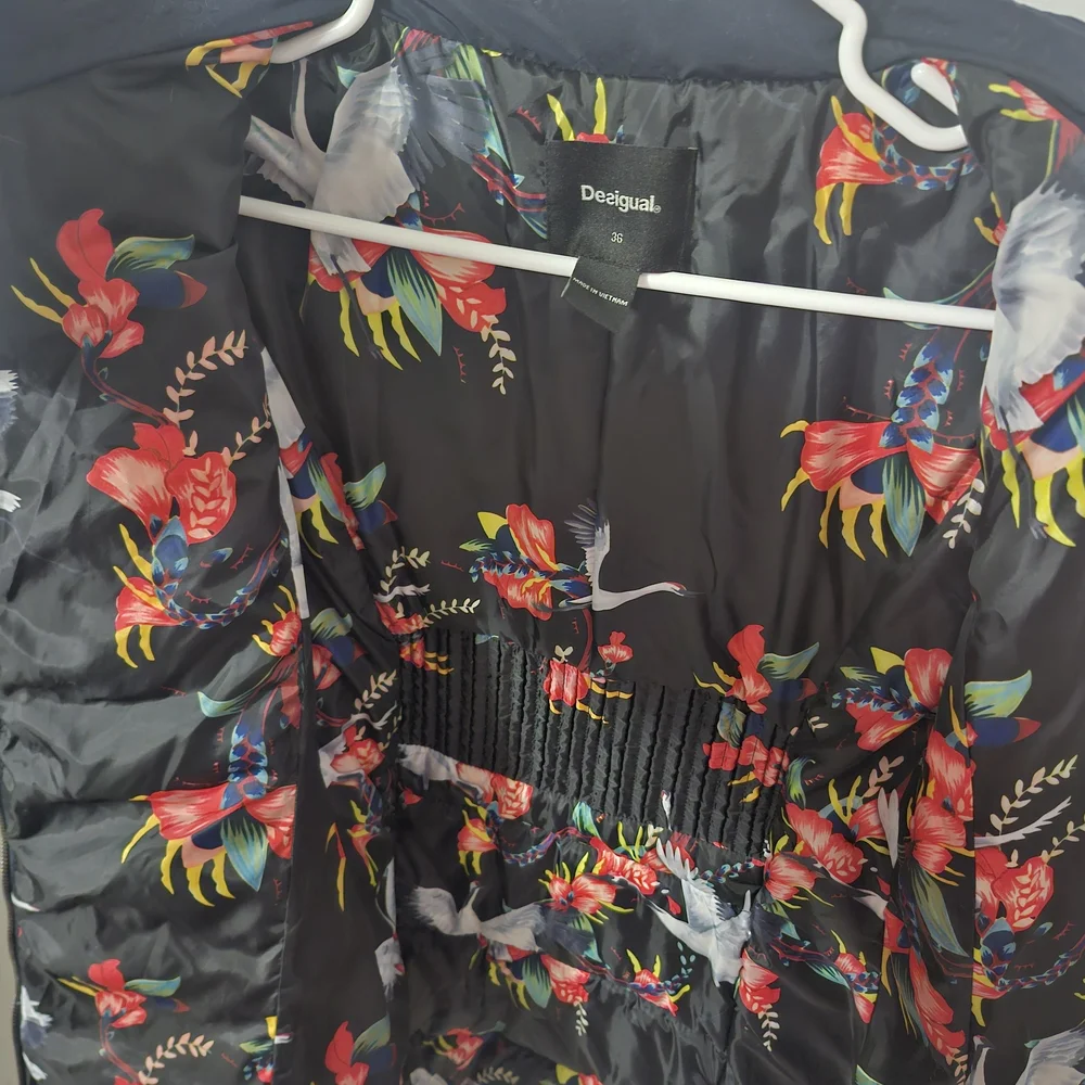 Desigual Navy Puffer Jacket with Red Rose Embroidery - Picture 7 of 11